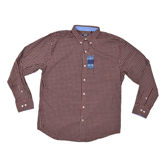 Izod Men's Red Gingham Wrinkle Free Stretch Long Sleeve Button Shirt Size L - Picture 1 of 8